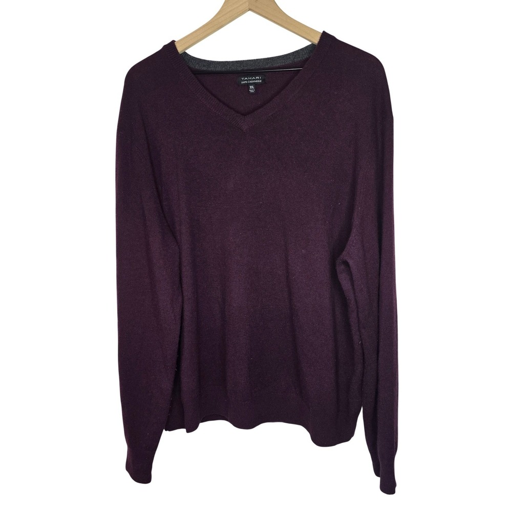 Tahari‎ Mens V Neck Long Sleeve Burgundy 100% Cashmere Sweater XXL